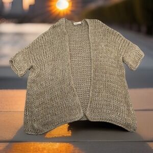 Amici By Baci Open Front Open Knit Cardigan Short Sleeve Wool Apalca Italy 2XL